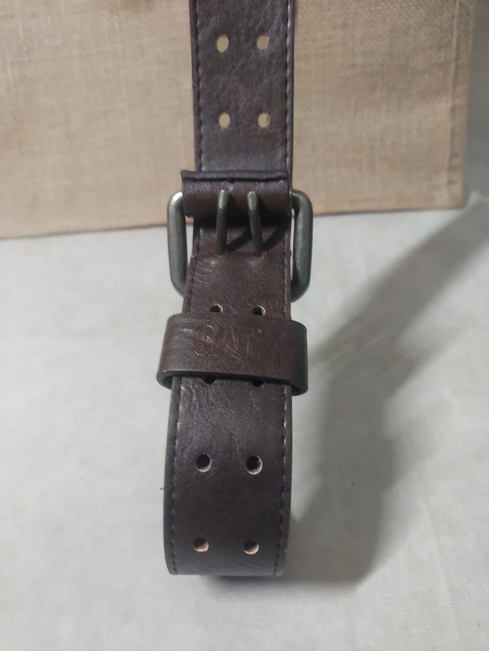Men's CAT Caterpillar Double-Prong Brown Belt - Size XL (38-40)
